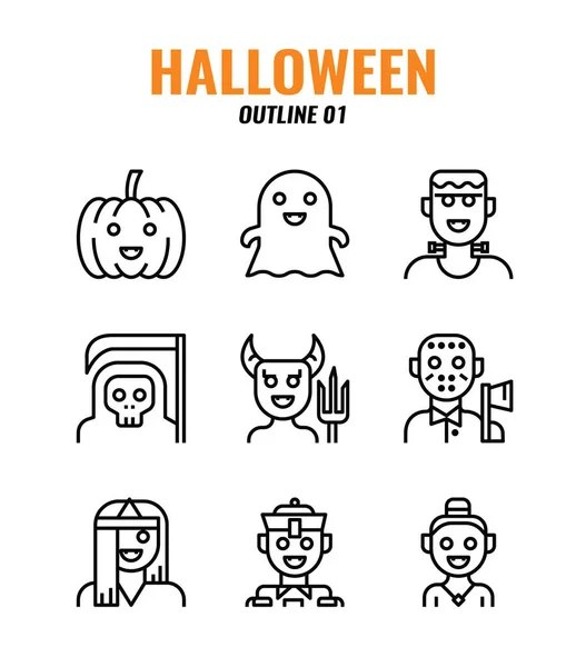 Conjunto Iconos Del Esquema Halloween Conjunto Iconos — Vector de stock