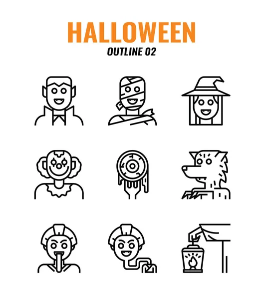 Conjunto Iconos Del Esquema Halloween Conjunto Iconos — Archivo Imágenes Vectoriales