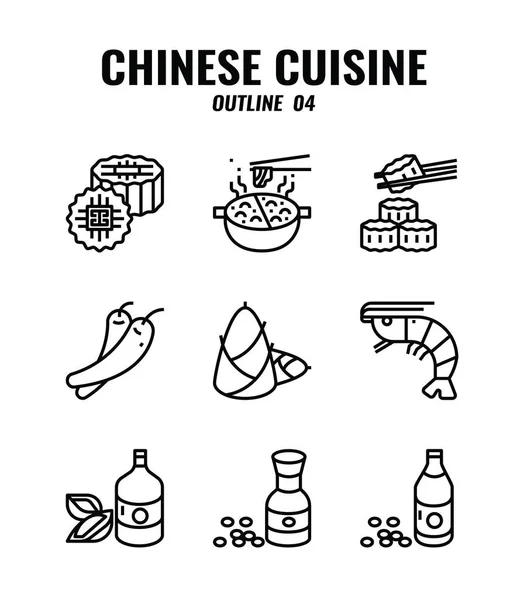 Umriss Einer Reihe Traditioneller Chinesischer Speisen Und Gerichte Symbole Set4 — Stockvektor