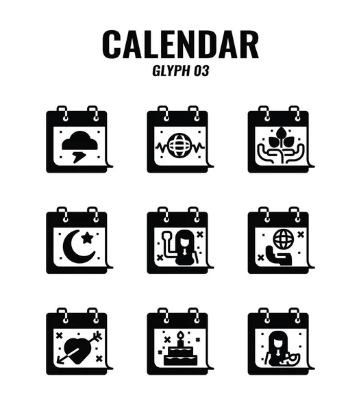 Conjunto Iconos Glifos Del Calendario Conmemorativo Festivo Conjunto Iconos — Archivo Imágenes Vectoriales