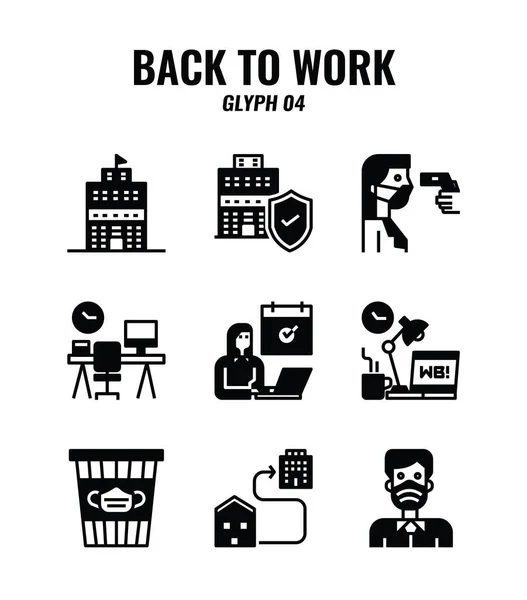 Glyph Icon Set Von Zurück Zur Arbeit Und Soziale Distanzierung — Stockvektor