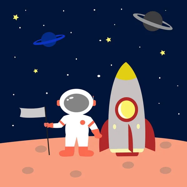 Çocuk Için Uzay Çizgi Filmindeki Astronot Vektör Llüstrasyonu — Stok Vektör