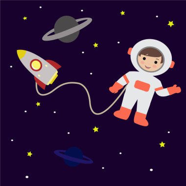 Roket Çizim Vektörüyle Uzayda Astronot