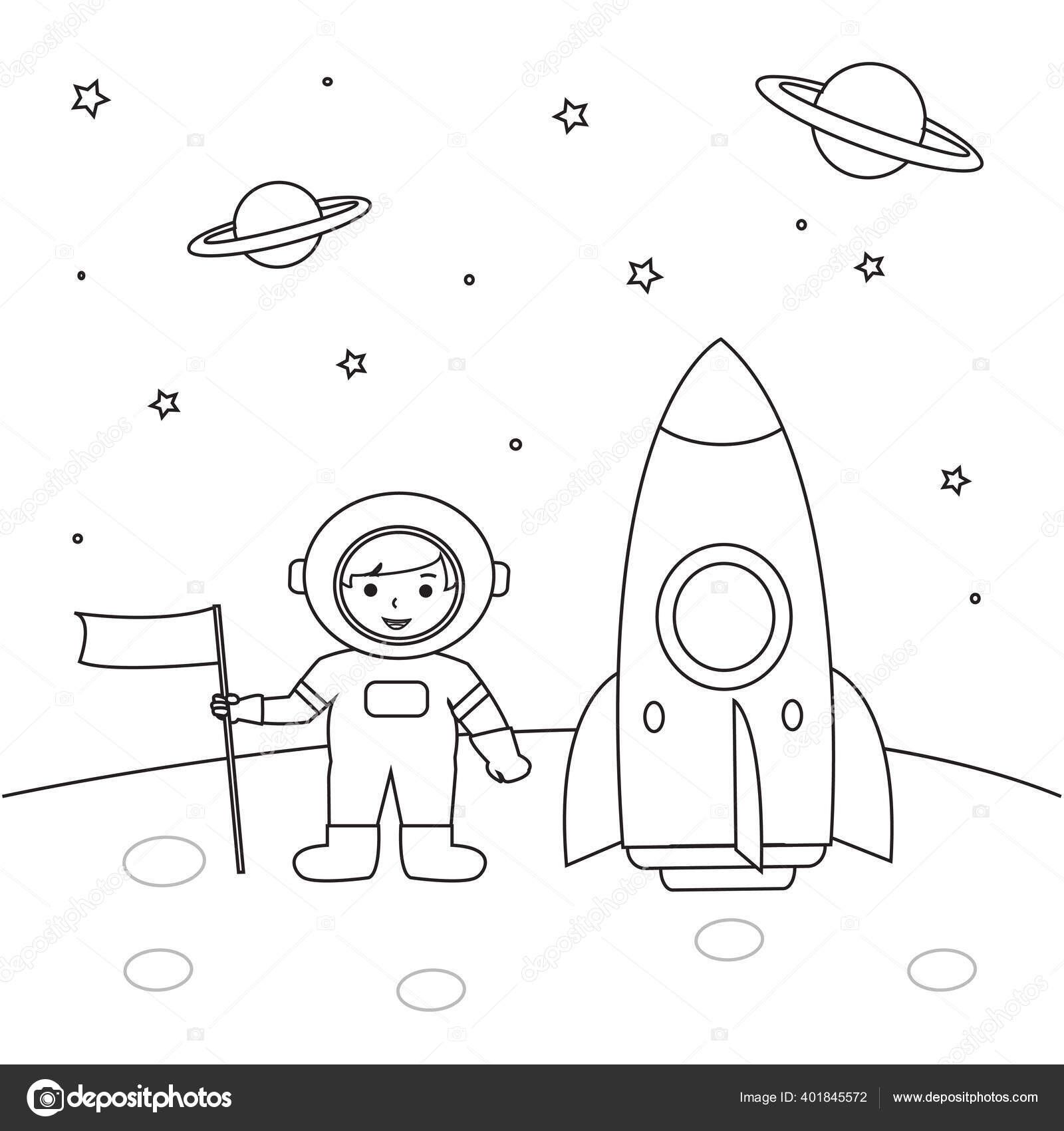 desenho de astronauta e ufo para colorir para crianças 10993616 Vetor no  Vecteezy