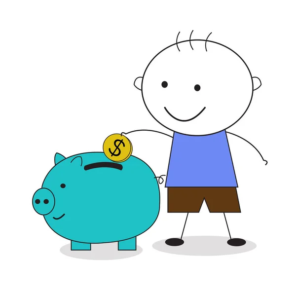 Ребенок Экономит Деньги Рисунке Piggy Bank Doodle Illustration — стоковый вектор