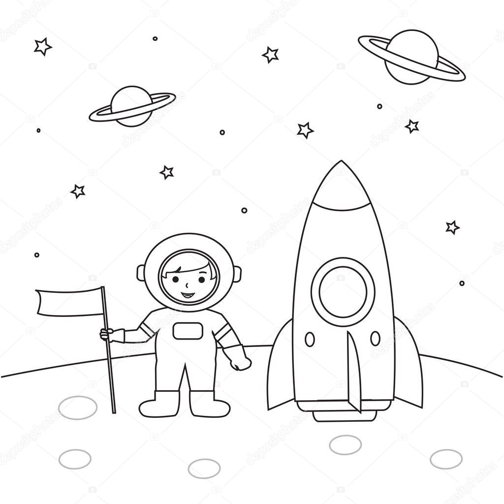 Astronaut outline coloring pages for kids Illustration Vector