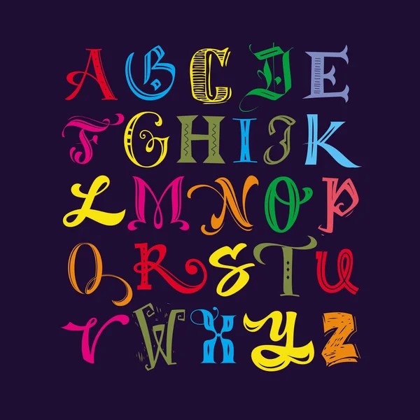 Conjunto Fabulosas Letras Decorativas Divertidas Alfabeto Latino — Vector de stock