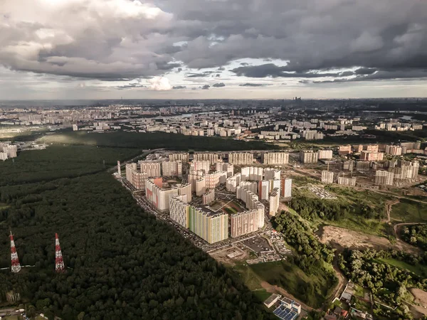 Будинки Біля Великого Лісу Під Хмарним Небом — стокове фото