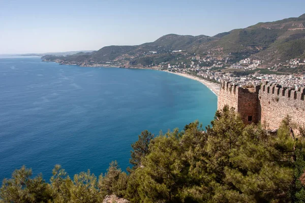 Bäume Und Eine Festungsmauer Erheben Sich Über Dem Blauen Meer — Stockfoto