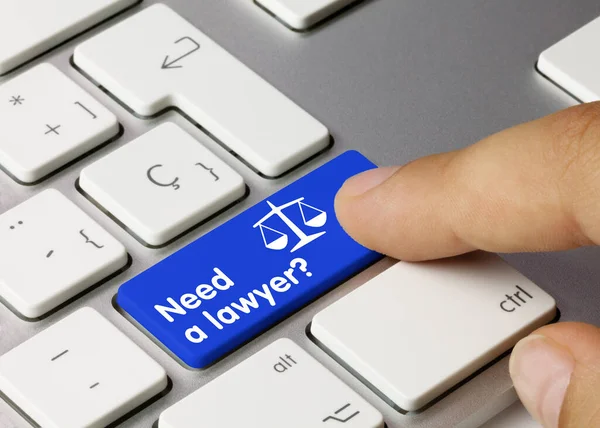 Need Lawyer Written Blue Key Metallic Keyboard Finger Pressing Key — Stock Photo, Image