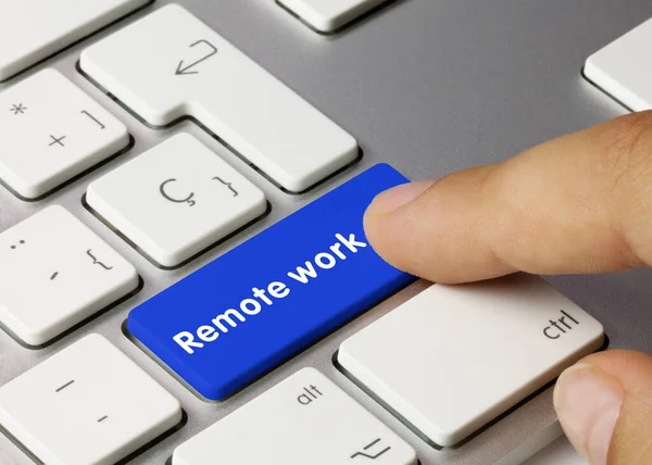 Remote Work Written Blue Key Metallic Keyboard Vingertoets Indrukken — Stockfoto