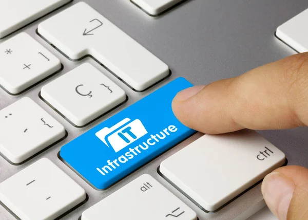 Infrastruktur Skrivet Blue Key Metallic Keyboard Fingertryckning Nyckel — Stockfoto