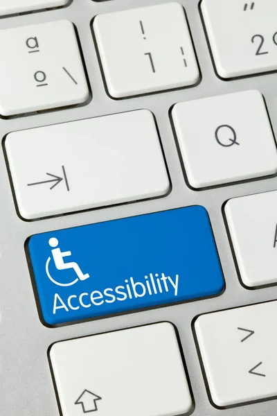 Accessibility Written Blue Key Metallic Keyboard Finger Pressing Key — Stock Photo, Image