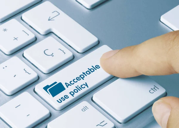 Acceptabel Gebruiksbeleid Written Blue Key Metallic Keyboard Vingertoets Indrukken — Stockfoto