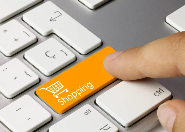 Kundvagn Skrivet Orange Key Metallic Keyboard Fingertryckning Nyckel — Stockfoto