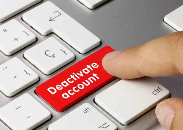 Deactivate Account Written Red Key Metallic Keyboard Finger Pressing Key — Stock Photo, Image