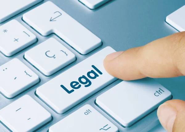 Legal Written Blue Key Metallic Keyboard Stisknutí Klávesy Prstu — Stock fotografie