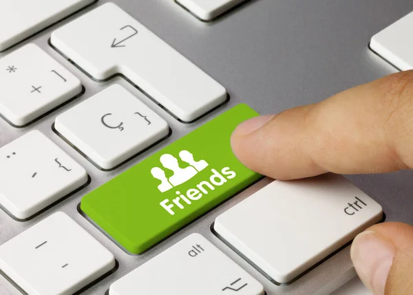 Friends Written Green Key Metallic Keyboard Finger Pressing Key — Stock Photo, Image