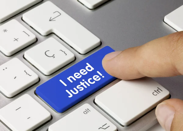 Jag Behöver Rättvisa Skrivet Blue Key Metallic Keyboard Fingertryckning Nyckel — Stockfoto
