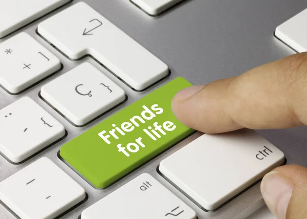 Friends Life Written Green Key Metallic Keyboard Finger Pressing Key — Stock Photo, Image