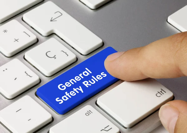 Reglas Generales Seguridad Escritas Tecla Azul Del Teclado Metálico Pulsando — Foto de Stock