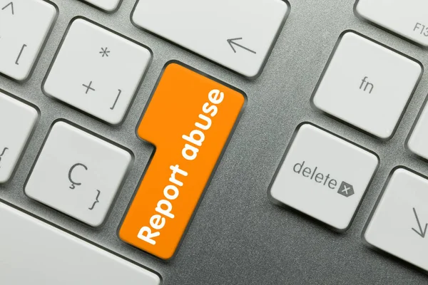 Visszaélés Bejelentése Írta Orange Key Metallic Keyboard Ujjlenyomó Gomb — Stock Fotó