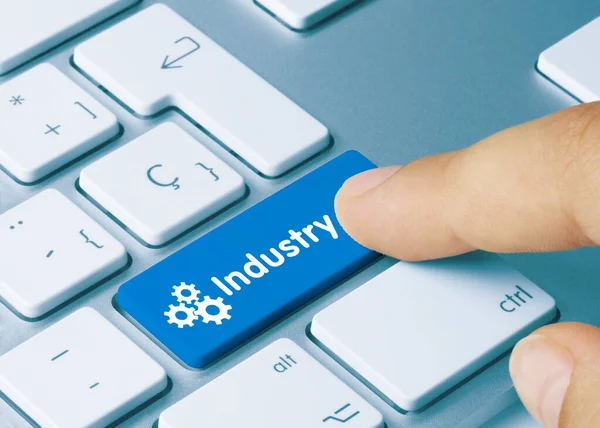 Βιομηχανία Γράφτηκε Στο Μπλε Κλειδί Του Μεταλλικού Πληκτρολογίου Πληκτρολόγιο Πληκτρολογίου — Φωτογραφία Αρχείου