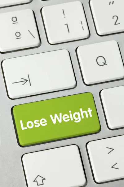 Lose Weight Written Green Key Metallic Keyboard Finger Pressing Key — Stock Photo, Image