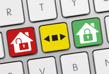 Metalik Klavyenin Kırmızı-Sarı-Yeşil Anahtarı ile korunan ev. Parmak tuşuna bas.