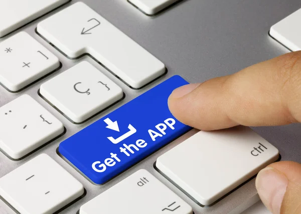 Получить App Withon Blue Key Metac Keyboard Нажатие Пальца — стоковое фото