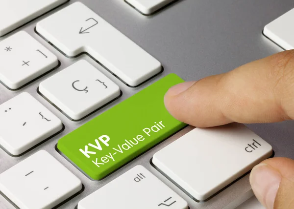 Kvp Key Value Pair Skrivet Green Key Metallic Keyboard Fingertryckning — Stockfoto
