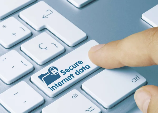 2012 Secure Internet Data Written Blue Key Metallic Keyboard 핑거누르기 — 스톡 사진