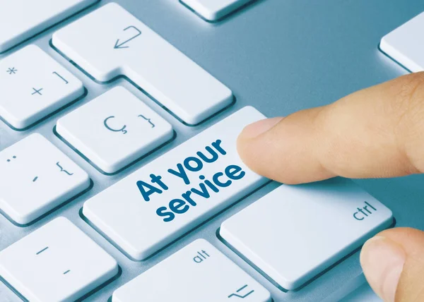 Your Service Written Blue Key Metallic Keyboard Finger Pressing Key — Stock Photo, Image