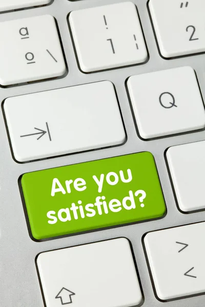 You Satisfied Written Green Key Metallic Keyboard Finger Pressing Key — Stock Photo, Image