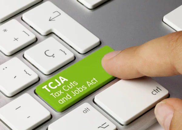 Tcja Tax Cuts Jobs Act Written Green Key Metallic Keyboard — Stock fotografie