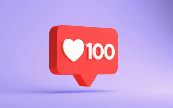 3d rendering of social media hundred likes floating notification isolated on a purple background