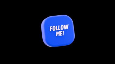Valencia, İspanya - Eylül 2025: Facebook izole logosu ve şeffaf alfa arkaplan ile FOLLOW ME metni, üç boyutlu animasyonda yüzen ve dönen simge sembolünü kes