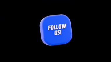 Valencia, İspanya - Eylül 2025: Facebook logosu ve FOLLOW ABD metni şeffaf alfa arkaplanlı, yüzen ve dönen simge sembolünü 3 boyutlu animasyonda kesti