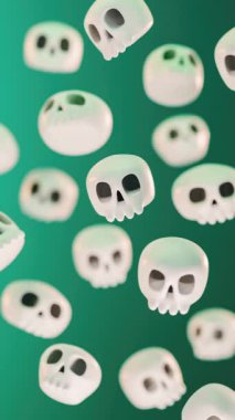 Sosyal medya şablonu için mutlu cadılar bayramı döngüsü videoları 3 boyutlu animasyon arkaplanında yüzen kafatasları ile