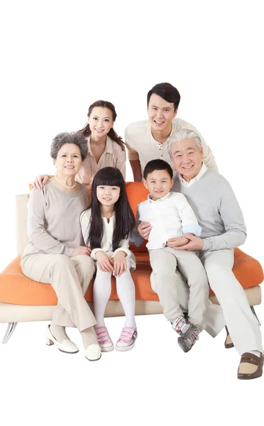 Family Portrait in Chinese Traditional Clothing Stock Photo