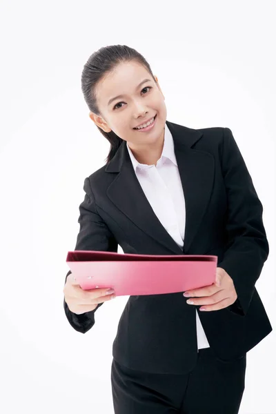 Fashion Business Woman Holding Folder — Stock Photo, Image