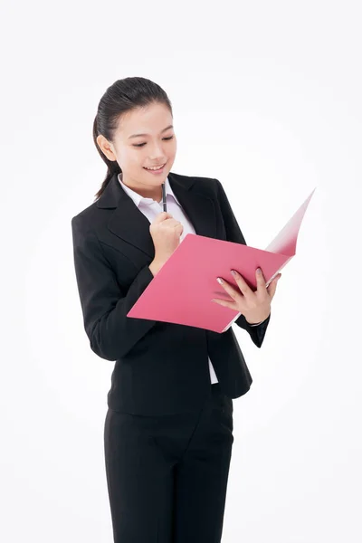 Mujer Negocios Moda Sosteniendo Una Carpeta — Foto de Stock