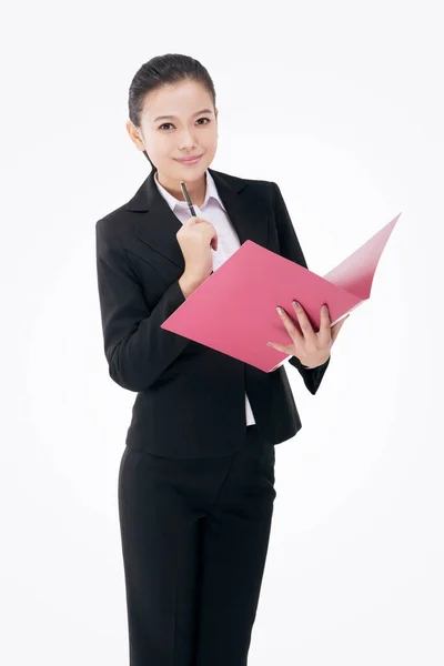 Mujer Negocios Moda Sosteniendo Una Carpeta — Foto de Stock