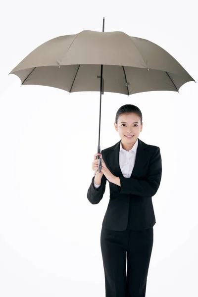 Oriental Femme Affaires Mode Tenant Parapluie — Photo