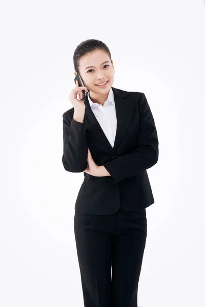 Oriental Moda Mulher Negócios Chamando — Fotografia de Stock