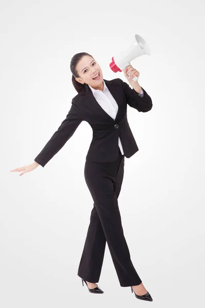 Oriental Business Woman Using Microphone — Stock Photo, Image