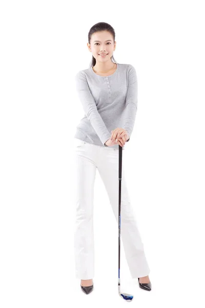Moda Oriental Femenina Con Club Golf — Foto de Stock
