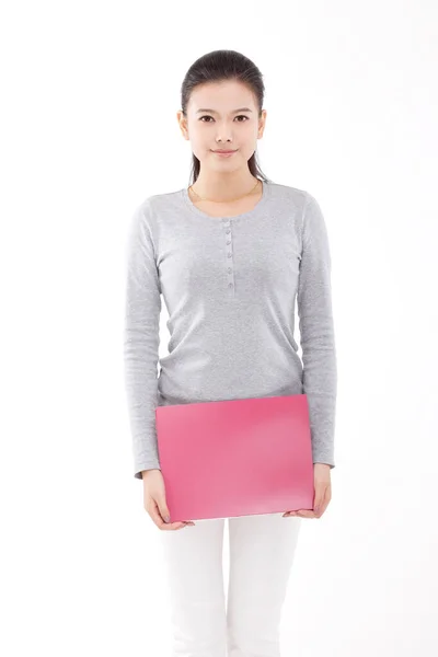 Oriental Fashion Young Female Holding Folder — Stock Photo, Image