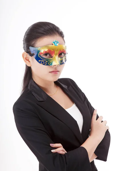 Oriental Femme Affaires Portant Masque — Photo