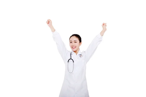 Young Female Doctor Arms Upraised — Stock Photo, Image